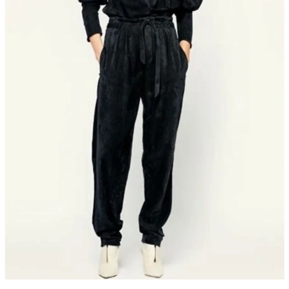 Isabel Marant Vilardo Corduroy High Waisted Belted Trouser Pants Faded Black 42